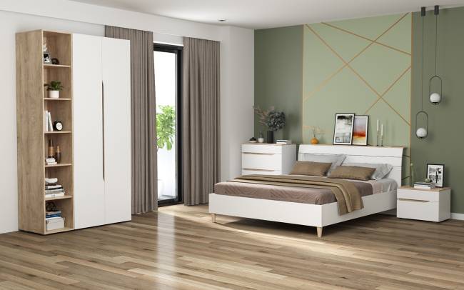 Двуспальная кровать Муссон с ортопедическим основанием цвет белый/дуб эндгрейн элегантный Двуспальная кровать Муссон с ортопедическим основанием цвет белый/дуб эндгрейн элегантный