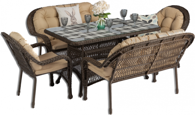 Обеденная группа GIZA XL (Гиза) коричневая из искусственного ротанга