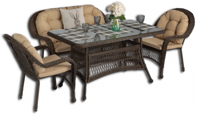 Обеденная группа GIZA XL (Гиза) коричневая из искусственного ротанга
