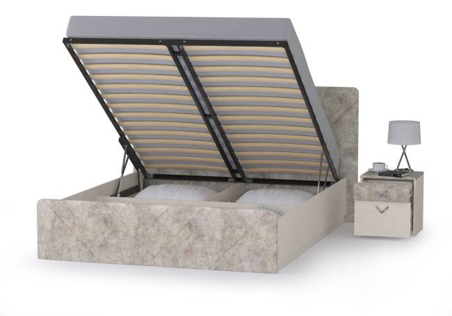 Кровать 1600 с подъёмным ортопедическим основанием и тумбочкой Амели 11.31 цвет шёлковый камень/бетон чикаго беж Кровать 1600 с подъёмным ортопедическим основанием и тумбочкой Амели 11.31 цвет шёлковый камень/бетон чикаго беж