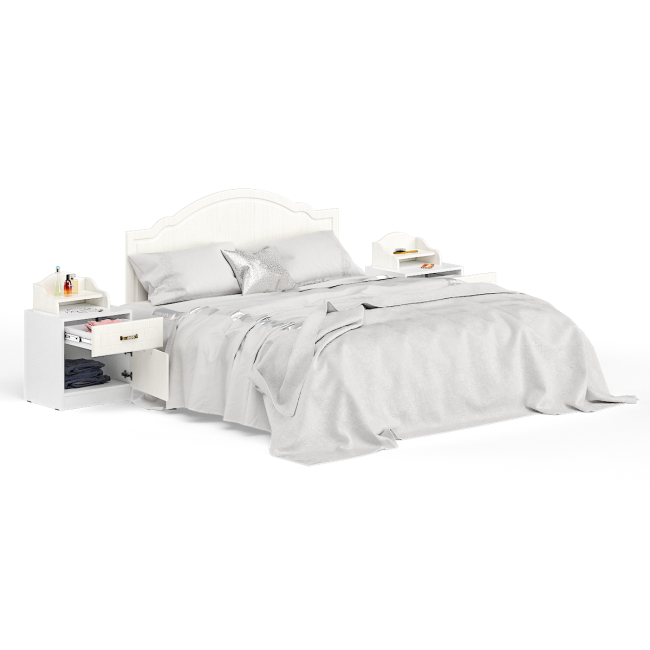 Кровать 1600 Ливерпуль с основанием и двумя тумбами с полками цвет ясень ваниль/белый