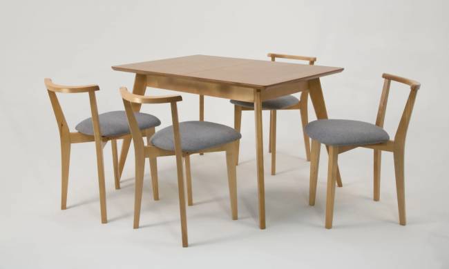 Стол Сканди 120 натур со стульями Франк натур рогожка серый