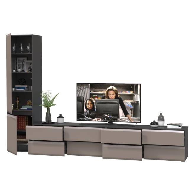 Две тумбы для аппаратуры и шкаф две дверки Сидней цвет антрацит/МДФ веллюто капучино