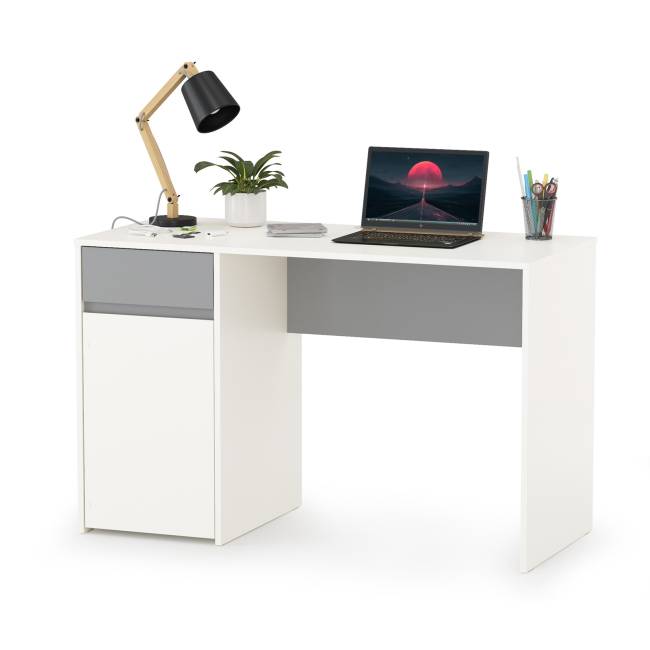 Рабочий стол с полкой и шкафом для одежды Торонто цвет белый шагрень/стальной серый Рабочий стол с полкой и шкафом для одежды Торонто цвет белый шагрень/стальной серый