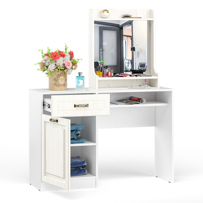 Стол туалетный с зеркалом Ливерпуль цвет ясень ваниль/белый Стол туалетный с зеркалом Ливерпуль цвет ясень ваниль/белый