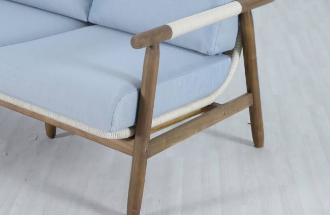 Диван деревянный трехместный Apoyo грецкий орех, голубой 1954х778х758 мм