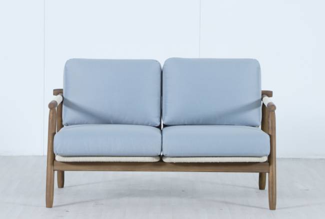 Диван деревянный двухместный Apoyo грецкий орех, голубой 1354х778х758 мм