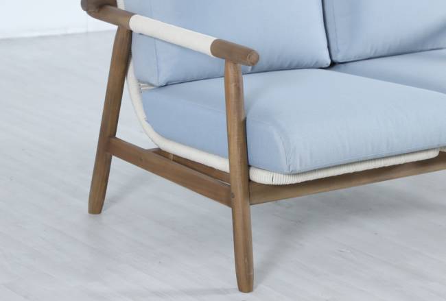 Диван деревянный двухместный Apoyo грецкий орех, голубой 1354х778х758 мм