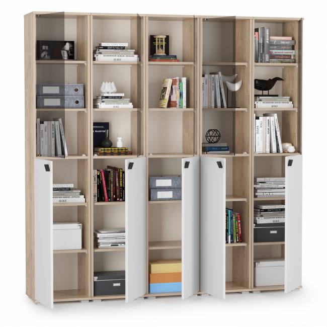 Шкафы со стёклами Бостон № 49 цвет дуб эндгрейн элегантный/фасады МДФ милк рикамо софт Шкафы со стёклами Бостон № 49 цвет дуб эндгрейн элегантный/фасады МДФ милк рикамо софт