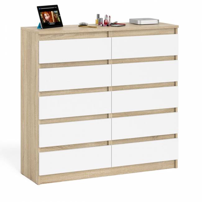 Комод высокий на десять выдвижных ящиков Мори МК1200.10 цвет дуб сонома/белый Комод высокий на десять выдвижных ящиков Мори МК1200.10 цвет дуб сонома/белый