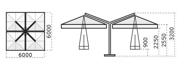 Зонт профессиональный четырехкупольный 6х6 м Alu Poker Starwhite белый, слоновая кость 6000х6000 мм