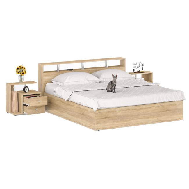 Кровать 1800 Камелия + две тумбы цвет дуб сонома