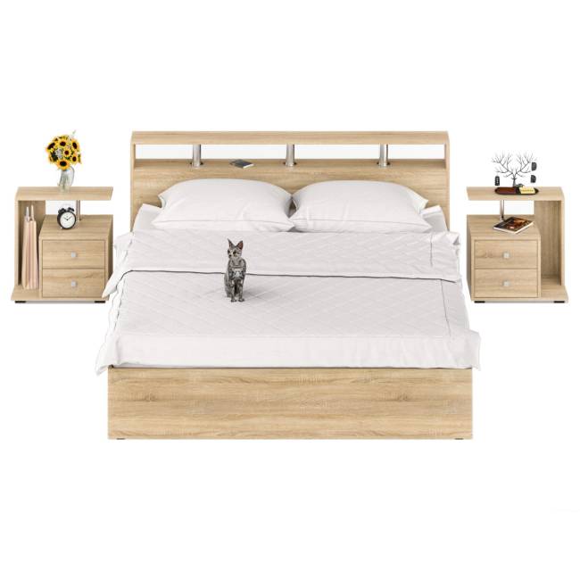 Кровать 1800 Камелия + две тумбы цвет дуб сонома