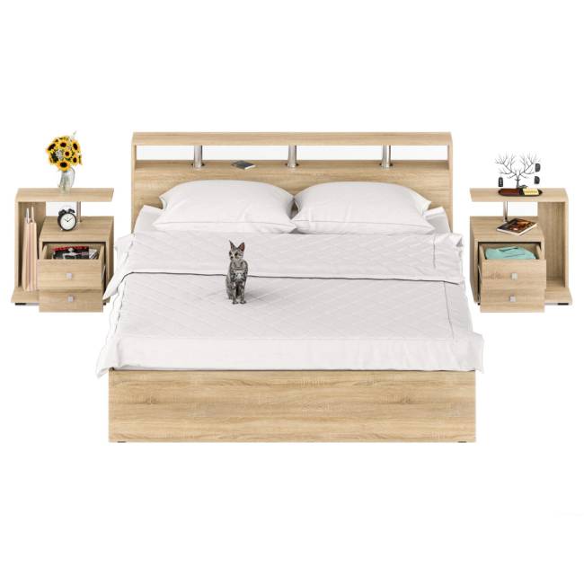 Кровать 1800 Камелия + две тумбы цвет дуб сонома