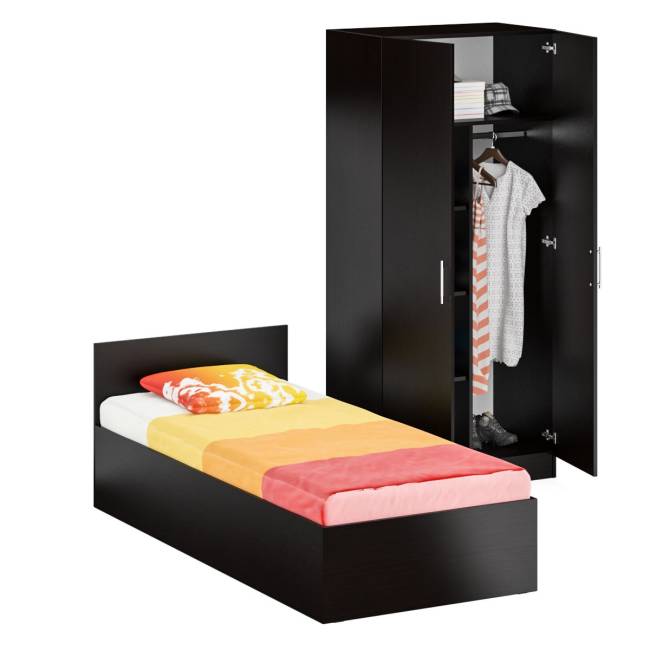 Кровать односпальная 900 со шкафом для одежды 2-х створчатым Стандарт цвет венге Кровать односпальная 900 со шкафом для одежды 2-х створчатым Стандарт цвет венге