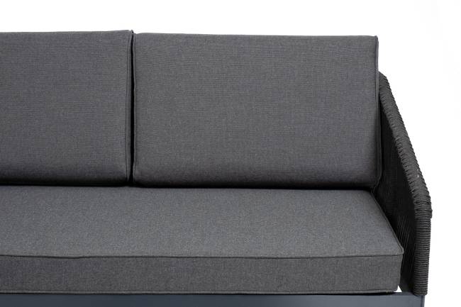 "Канны" диван модульный плетеный из роупа, каркас алюминий темно-серый (RAL7024), роуп темно-серый круглый, ткань темно-серая "Канны" диван модульный плетеный из роупа, каркас алюминий темно-серый (RAL7024), роуп темно-серый круглый, ткань темно-серая