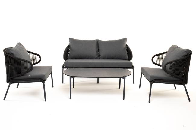 "Милан" лаунж-зона 4-местная плетеная из роупа (веревки), каркас алюминиевый темно-серый, роуп темно-серый