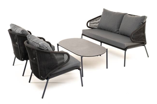 "Милан" лаунж-зона 4-местная плетеная из роупа (веревки), каркас алюминиевый темно-серый, роуп темно-серый