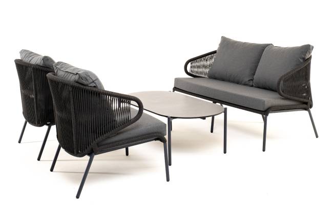 "Милан" лаунж-зона 4-местная плетеная из роупа (веревки), каркас алюминиевый темно-серый, роуп темно-серый
