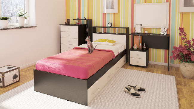 Кровать с ящиками Камелия 900 цвет венге/дуб лоредо Кровать с ящиками Камелия 900 цвет венге/дуб лоредо