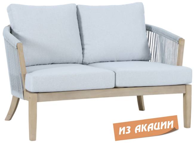 Диван деревянный двухместный Veneto светлый тик, серый 1280х802х711 мм