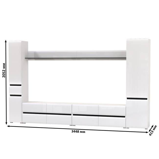 Гостиная Сидней комплектация № 107 цвет белый/чёрный/МДФ белый глянец