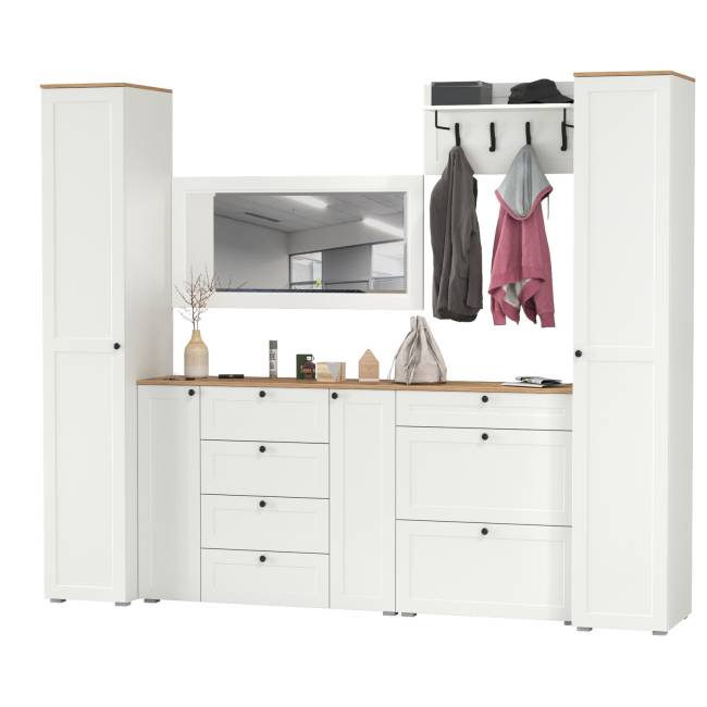 Стенка в прихожую Остин № 58 цвет белый шагрень/дуб крафт золотой