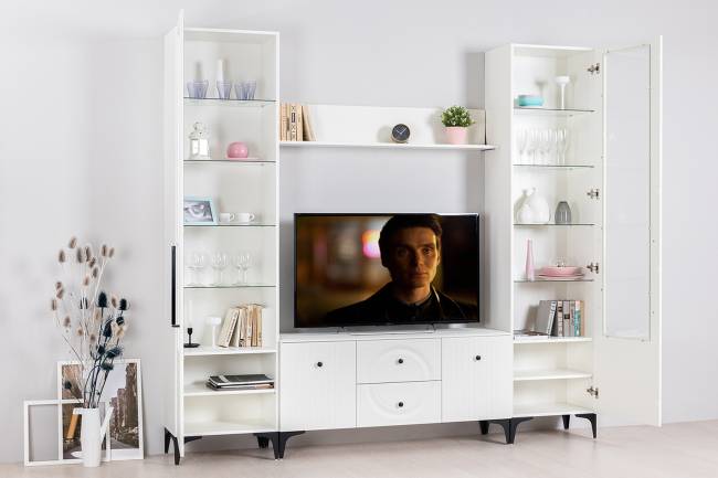 Стенка для гостиной Валенсия № 62 цвет белый шагрень Стенка для гостиной Валенсия № 62 цвет белый шагрень