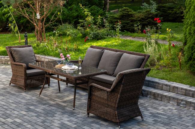 "Гляссе" обеденная группа из искусственного ротанга, цвет коричневый "Гляссе" обеденная группа из искусственного ротанга, цвет коричневый