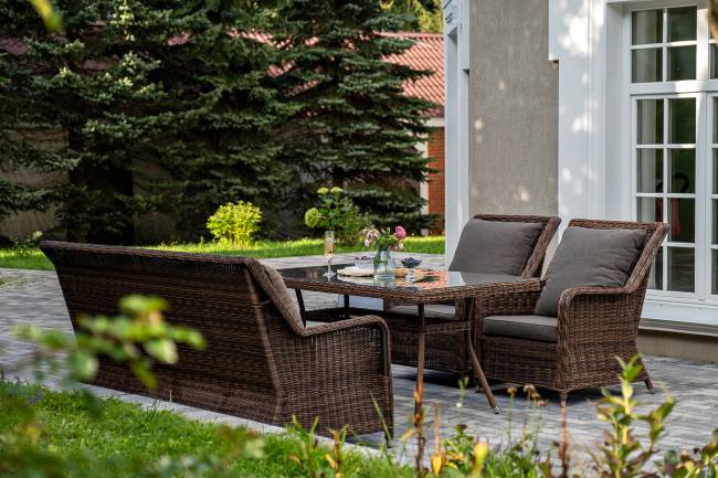 "Гляссе" обеденная группа из искусственного ротанга, цвет коричневый "Гляссе" обеденная группа из искусственного ротанга, цвет коричневый