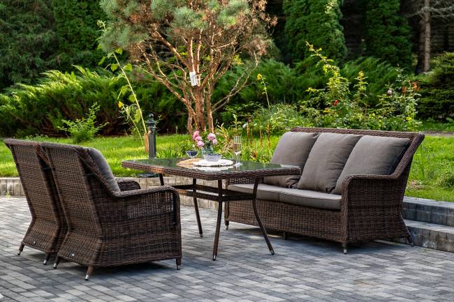 "Гляссе" обеденная группа из искусственного ротанга, цвет коричневый "Гляссе" обеденная группа из искусственного ротанга, цвет коричневый