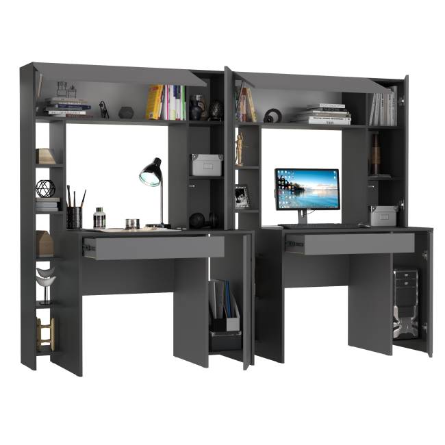 Два стола компьютерных с выдвижной полкой Комфорт 12.71 антрацит/тёмно-серый Два стола компьютерных с выдвижной полкой Комфорт 12.71 антрацит/тёмно-серый