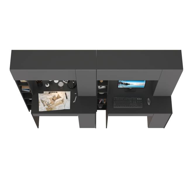 Два стола компьютерных с выдвижной полкой Комфорт 12.71 антрацит/тёмно-серый Два стола компьютерных с выдвижной полкой Комфорт 12.71 антрацит/тёмно-серый