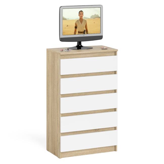 Узкий комод пять ящиков Мори МК700.5 цвет дуб сонома/белый Узкий комод пять ящиков Мори МК700.5 цвет дуб сонома/белый