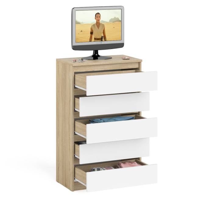 Узкий комод пять ящиков Мори МК700.5 цвет дуб сонома/белый Узкий комод пять ящиков Мори МК700.5 цвет дуб сонома/белый