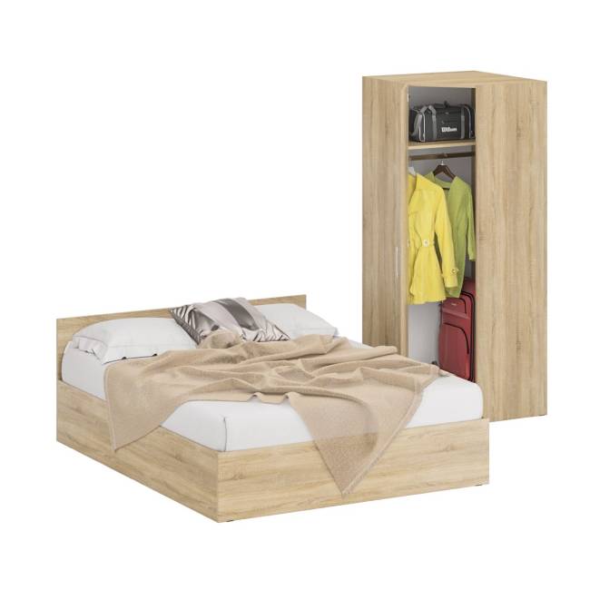 Кровать двуспальная 1600 с угловым шкафом Стандарт цвет дуб сонома
